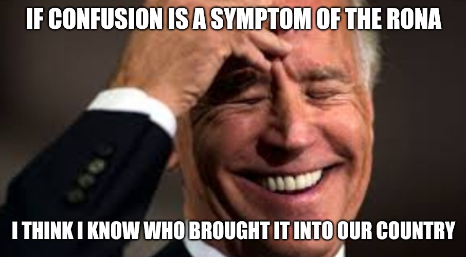 The Rona | IF CONFUSION IS A SYMPTOM OF THE RONA; I THINK I KNOW WHO BROUGHT IT INTO OUR COUNTRY | image tagged in biden,confused | made w/ Imgflip meme maker