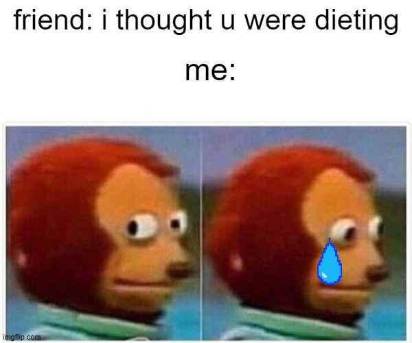 Monkey Puppet Meme | friend: i thought u were dieting; me: | image tagged in memes,monkey puppet | made w/ Imgflip meme maker