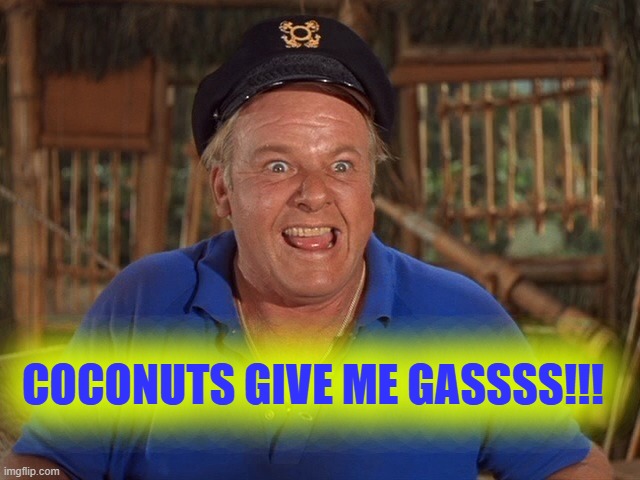 Skipper Gilligans island | COCONUTS GIVE ME GASSSS!!! | image tagged in skipper gilligans island | made w/ Imgflip meme maker