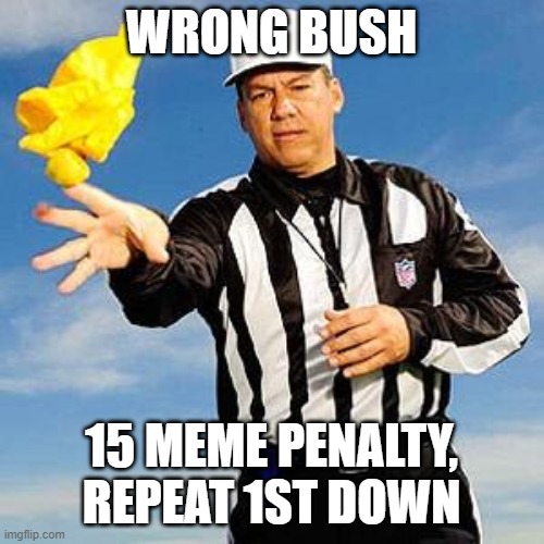 Penalty | WRONG BUSH 15 MEME PENALTY, REPEAT 1ST DOWN | image tagged in penalty | made w/ Imgflip meme maker