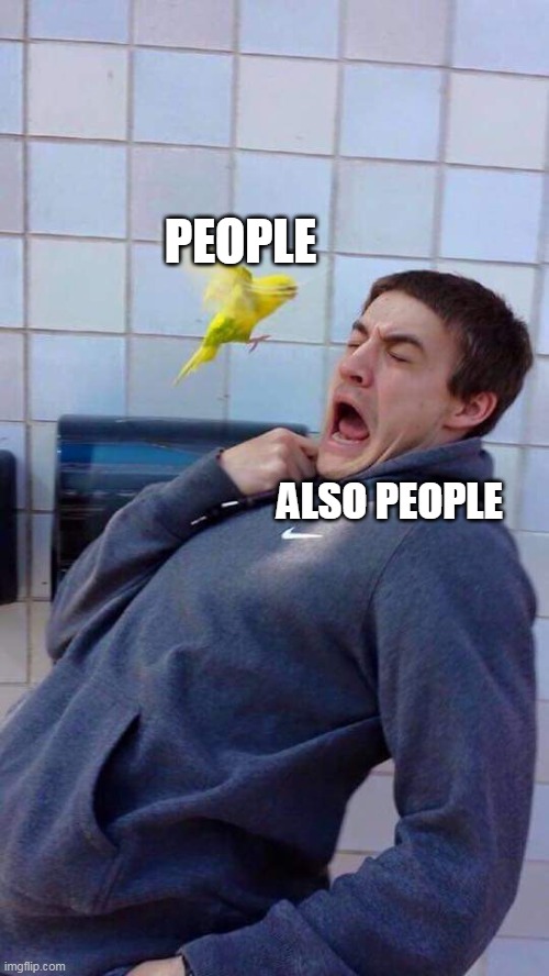 People right now | PEOPLE; ALSO PEOPLE | image tagged in yellow bird's revenge | made w/ Imgflip meme maker
