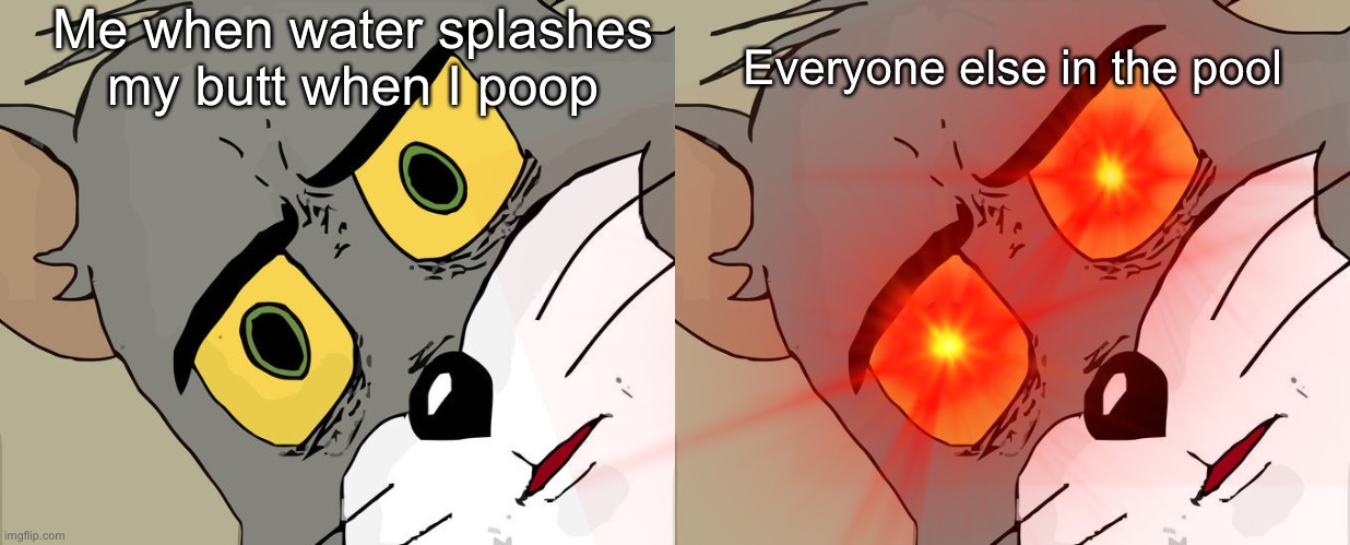 Me when water splashes my butt when I poop; Everyone else in the pool | image tagged in memes,unsettled tom | made w/ Imgflip meme maker