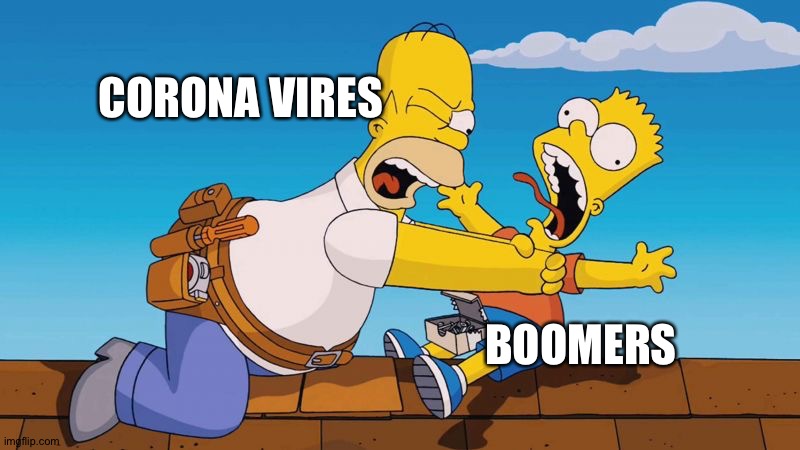 Homer choking Bart | CORONA VIRES; BOOMERS | image tagged in homer choking bart | made w/ Imgflip meme maker