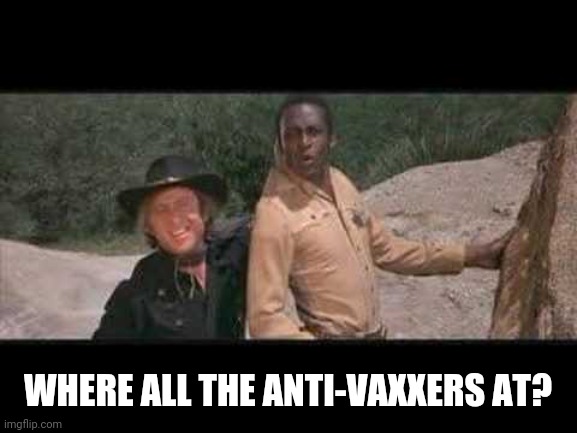 Blazing Saddles Where white women at | WHERE ALL THE ANTI-VAXXERS AT? | image tagged in blazing saddles where white women at,covid-19,antivax | made w/ Imgflip meme maker