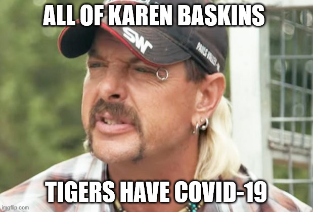  ALL OF KAREN BASKINS; TIGERS HAVE COVID-19 | image tagged in covid-19,carol baskin,tiger king | made w/ Imgflip meme maker