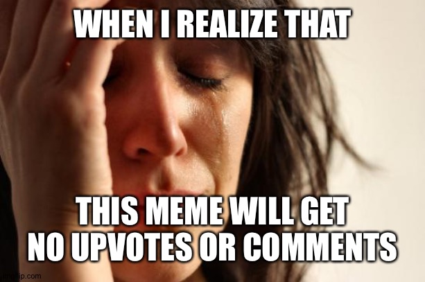 First World Problems |  WHEN I REALIZE THAT; THIS MEME WILL GET NO UPVOTES OR COMMENTS | image tagged in memes,first world problems | made w/ Imgflip meme maker