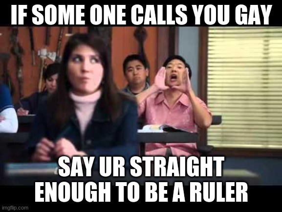 ha gay | IF SOME ONE CALLS YOU GAY; SAY UR STRAIGHT ENOUGH TO BE A RULER | image tagged in ha gay | made w/ Imgflip meme maker
