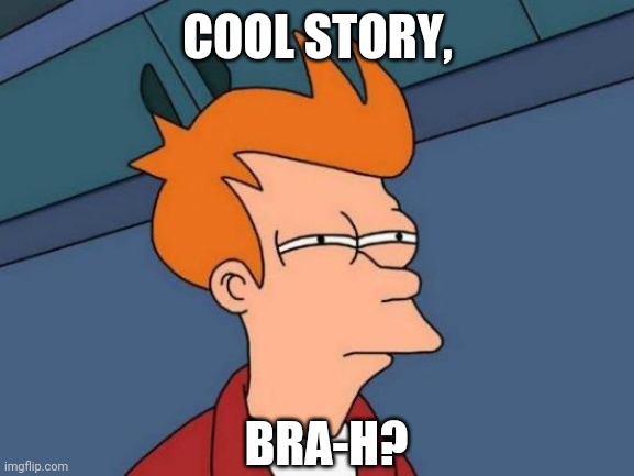 Futurama Fry Meme | COOL STORY, BRA-H? | image tagged in memes,futurama fry | made w/ Imgflip meme maker