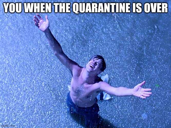 It's Over! |  YOU WHEN THE QUARANTINE IS OVER | image tagged in quarantine,coronavirus,pandemic,freedom,shawshank redemption | made w/ Imgflip meme maker