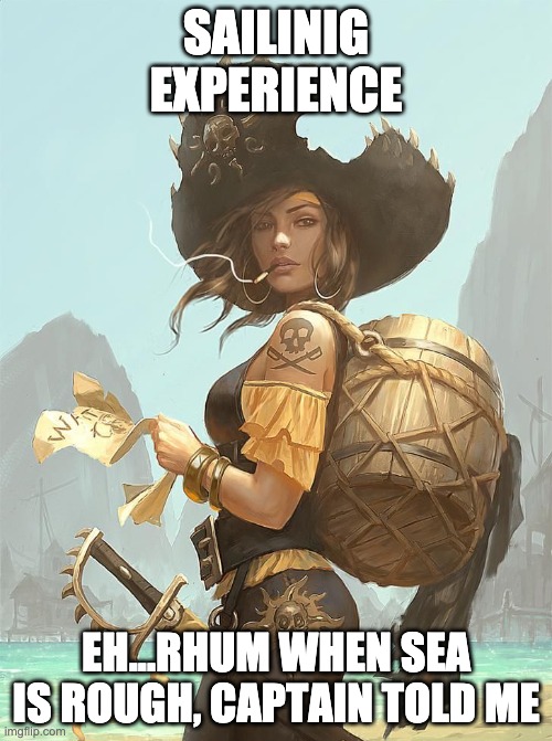 Rhums it's always a solution of your problems. | SAILINIG EXPERIENCE; EH...RHUM WHEN SEA IS ROUGH, CAPTAIN TOLD ME | image tagged in pirate,rules,sailing,adventure,rhum | made w/ Imgflip meme maker