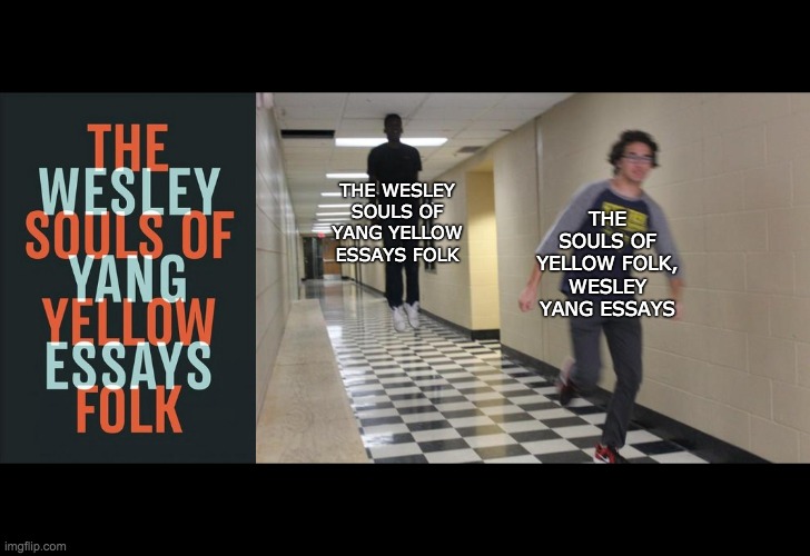 THE SOULS OF YELLOW FOLK, WESLEY YANG ESSAYS; THE WESLEY SOULS OF YANG YELLOW ESSAYS FOLK | image tagged in floating boy chasing running boy,funny,memes,funny memes,good memes,meme | made w/ Imgflip meme maker