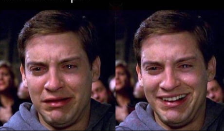 tobey mcquire cry smile Blank Meme Template