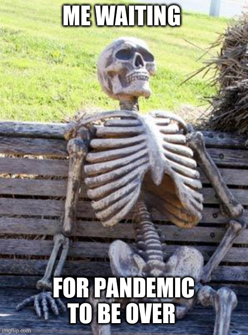 Waiting Skeleton Meme | ME WAITING; FOR PANDEMIC TO BE OVER | image tagged in memes,waiting skeleton | made w/ Imgflip meme maker
