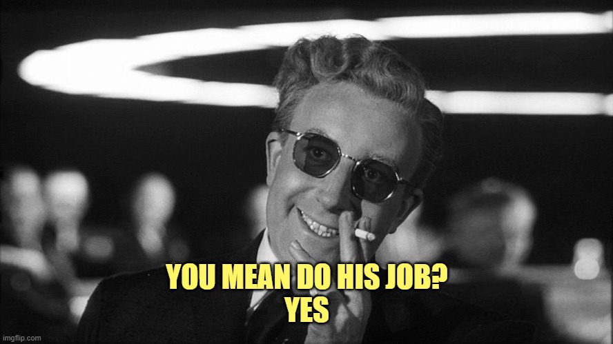 Doctor Strangelove says... | YOU MEAN DO HIS JOB?

YES | image tagged in doctor strangelove says | made w/ Imgflip meme maker