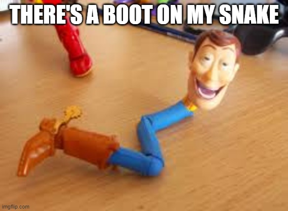 I am the Snake in my Boot | THERE'S A BOOT ON MY SNAKE | image tagged in i am the snake in my boot | made w/ Imgflip meme maker