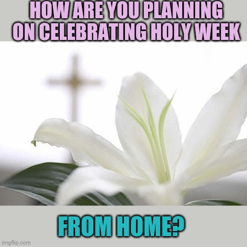 It's going to be the most unusual Good Friday,  Holy Saturday and Easter Sunday for many.  I miss Holy Mass. | HOW ARE YOU PLANNING ON CELEBRATING HOLY WEEK; FROM HOME? | image tagged in good friday,easter | made w/ Imgflip meme maker