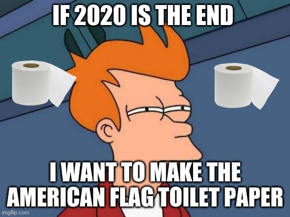 Futurama Fry | IF 2020 IS THE END; I WANT TO MAKE THE AMERICAN FLAG TOILET PAPER | image tagged in memes,futurama fry | made w/ Imgflip meme maker