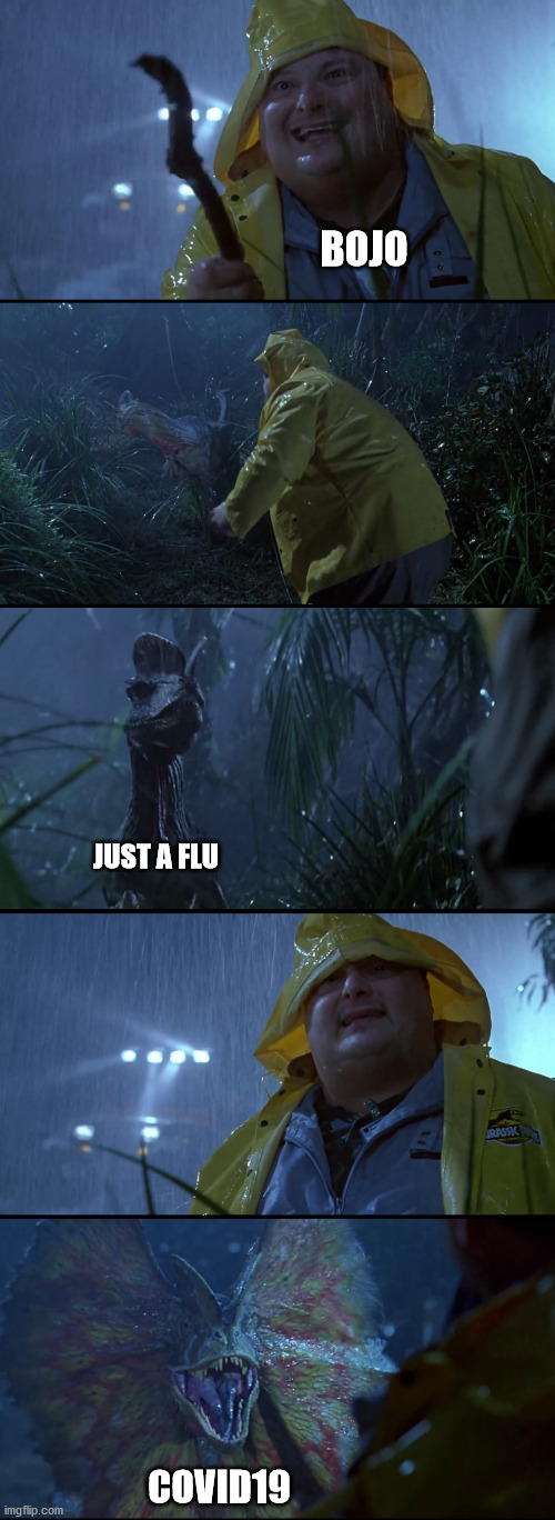 stick stupid stick | BOJO; JUST A FLU; COVID19 | image tagged in stick stupid stick | made w/ Imgflip meme maker