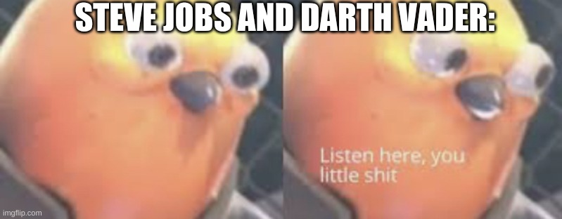 Listen here you little shit bird | STEVE JOBS AND DARTH VADER: | image tagged in listen here you little shit bird | made w/ Imgflip meme maker