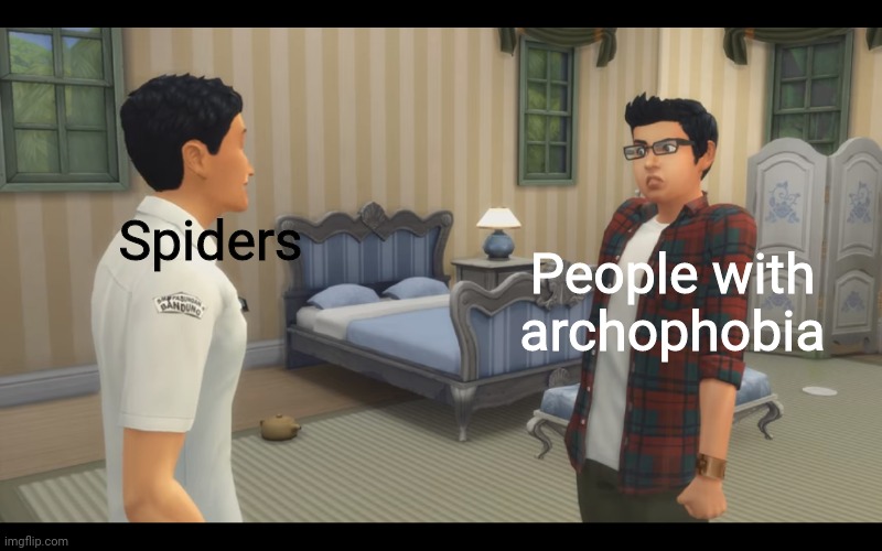 Sim 4 wtf | Spiders; People with archophobia | image tagged in sim 4 wtf | made w/ Imgflip meme maker