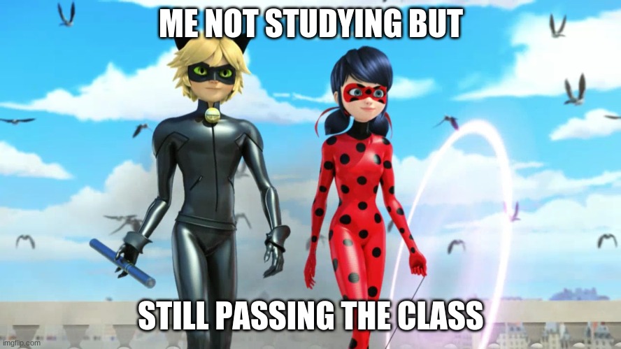 Miraculous Ladybug and Cat Noir (Chat Noir) | ME NOT STUDYING BUT; STILL PASSING THE CLASS | image tagged in miraculous ladybug and cat noir chat noir | made w/ Imgflip meme maker