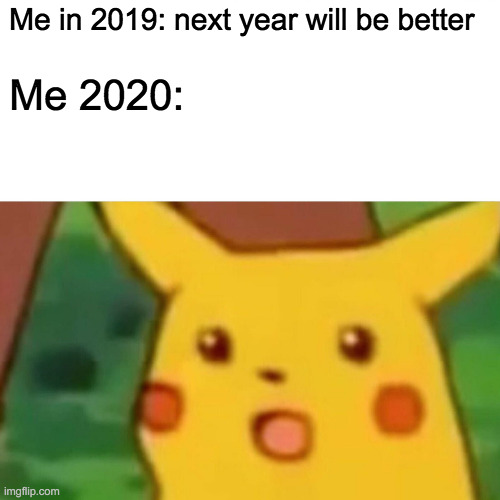 Surprised Pikachu Meme | Me in 2019: next year will be better; Me 2020: | image tagged in memes,surprised pikachu | made w/ Imgflip meme maker