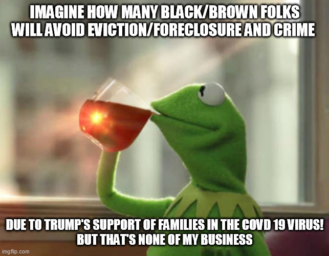 But That's None Of My Business (Neutral) Meme | IMAGINE HOW MANY BLACK/BROWN FOLKS WILL AVOID EVICTION/FORECLOSURE AND CRIME; DUE TO TRUMP'S SUPPORT OF FAMILIES IN THE COVD 19 VIRUS!
BUT THAT'S NONE OF MY BUSINESS | image tagged in memes,but that's none of my business neutral | made w/ Imgflip meme maker