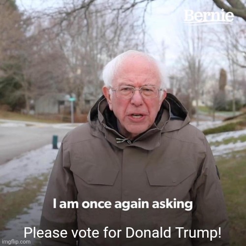 Bernie I Am Once Again Asking For Your Support | Please vote for Donald Trump! | image tagged in memes,bernie i am once again asking for your support | made w/ Imgflip meme maker