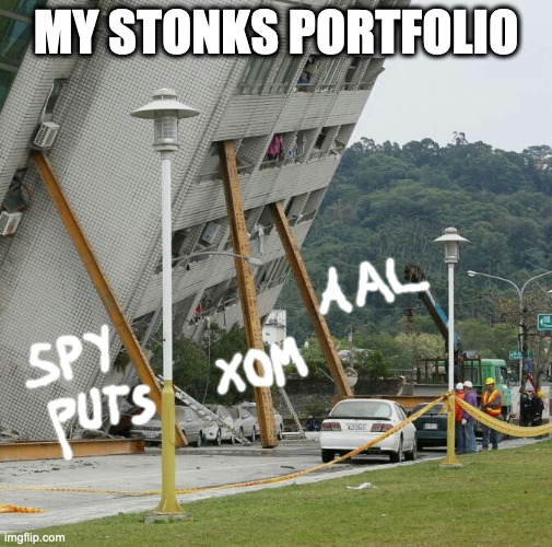 Falling building held up with sticks | MY STONKS PORTFOLIO | image tagged in falling building held up with sticks | made w/ Imgflip meme maker