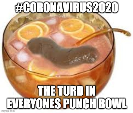 #CORONAVIRUS2020; THE TURD IN EVERYONES PUNCH BOWL | image tagged in coronavirus,2020,turds,punch | made w/ Imgflip meme maker