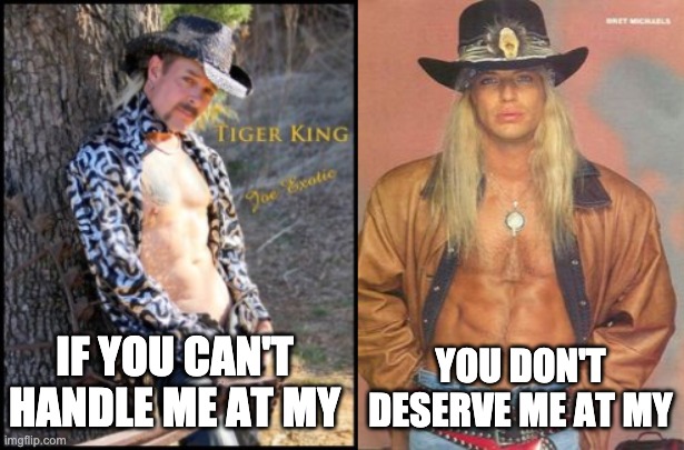 YOU DON'T DESERVE ME AT MY; IF YOU CAN'T HANDLE ME AT MY | image tagged in bret michaels | made w/ Imgflip meme maker