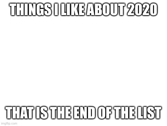 Blank White Template | THINGS I LIKE ABOUT 2020; THAT IS THE END OF THE LIST | image tagged in blank white template | made w/ Imgflip meme maker