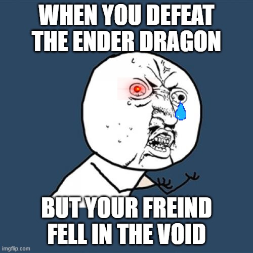 Y U No | WHEN YOU DEFEAT THE ENDER DRAGON; BUT YOUR FREIND FELL IN THE VOID | image tagged in memes,y u no | made w/ Imgflip meme maker