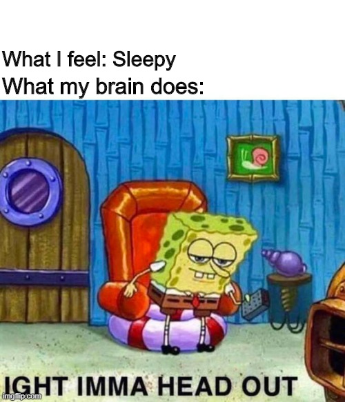 What I feel: Sleepy; What my brain does: | image tagged in sleep,brain,out | made w/ Imgflip meme maker