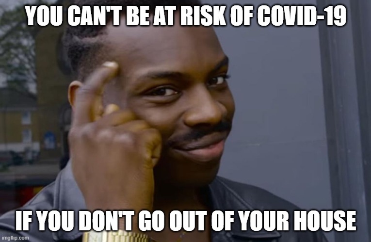 you can't if you don't |  YOU CAN'T BE AT RISK OF COVID-19; IF YOU DON'T GO OUT OF YOUR HOUSE | image tagged in you can't if you don't | made w/ Imgflip meme maker