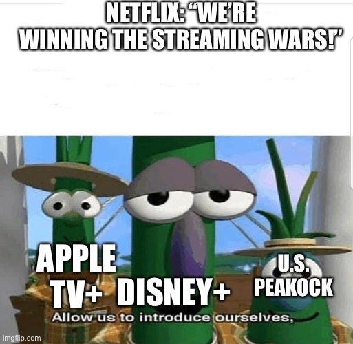 Allow us to introduce ourselves | NETFLIX: “WE’RE WINNING THE STREAMING WARS!”; DISNEY+; APPLE TV+; U.S. PEAKOCK | image tagged in allow us to introduce ourselves | made w/ Imgflip meme maker