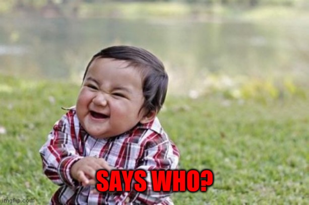 Evil Toddler Meme | SAYS WHO? | image tagged in memes,evil toddler | made w/ Imgflip meme maker