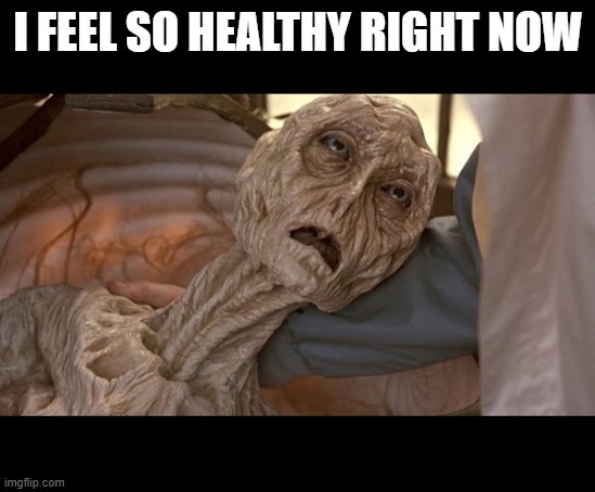 Everyone on World Health Day this year | I FEEL SO HEALTHY RIGHT NOW | image tagged in alien dying,world health day,virus | made w/ Imgflip meme maker