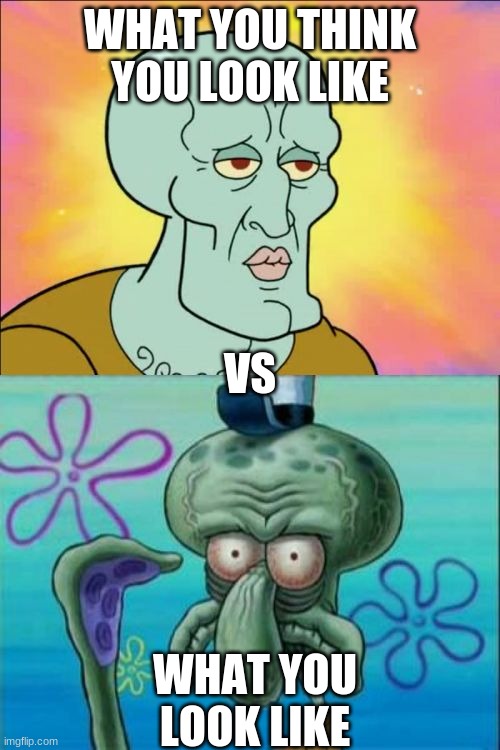 Squidward Meme | WHAT YOU THINK YOU LOOK LIKE; VS; WHAT YOU LOOK LIKE | image tagged in memes,squidward | made w/ Imgflip meme maker