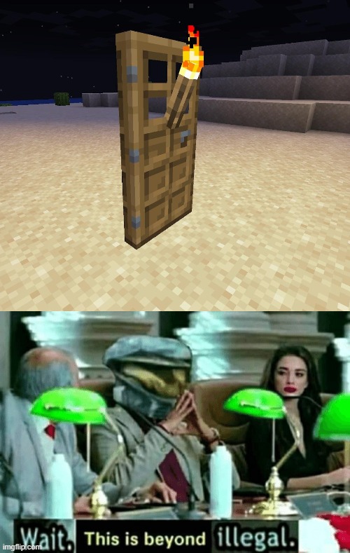 illegal minecraft | image tagged in wait this is beyond illegal,funny,memes,illegal,door,minecraft | made w/ Imgflip meme maker