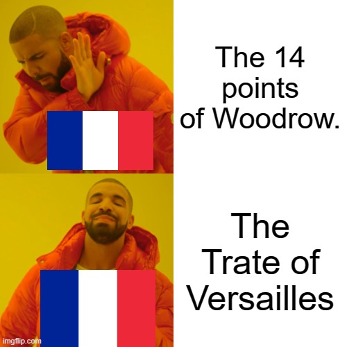 Drake Hotline Bling | The 14 points of Woodrow. The Trate of Versailles | image tagged in memes,drake hotline bling | made w/ Imgflip meme maker