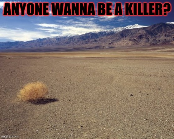 desert tumbleweed |  ANYONE WANNA BE A KILLER? | image tagged in desert tumbleweed | made w/ Imgflip meme maker