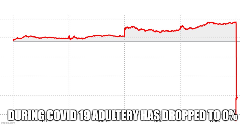 x has dropped to 0% | DURING COVID 19 ADULTERY HAS DROPPED TO 0% | image tagged in x has dropped to 0 | made w/ Imgflip meme maker