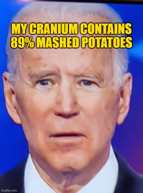 Mr. Potato Head 2020 | MY CRANIUM CONTAINS 89% MASHED POTATOES | image tagged in joe biden eye,joe biden,election 2020,ConservativeMemes | made w/ Imgflip meme maker