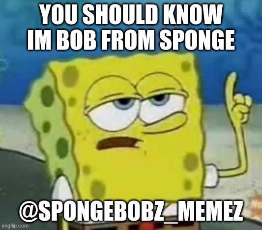 I'll Have You Know Spongebob Meme | YOU SHOULD KNOW IM BOB FROM SPONGE; @SPONGEBOBZ_MEMEZ | image tagged in memes,i'll have you know spongebob | made w/ Imgflip meme maker