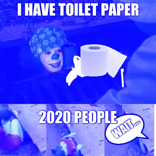 pennywise in sewer | I HAVE TOILET PAPER; 2020 PEOPLE; WAIT... | image tagged in pennywise in sewer | made w/ Imgflip meme maker