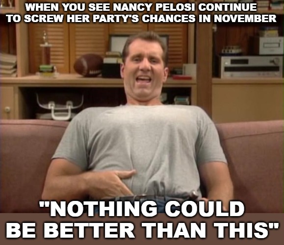 WHEN YOU SEE NANCY PELOSI CONTINUE TO SCREW HER PARTY'S CHANCES IN NOVEMBER; "NOTHING COULD BE BETTER THAN THIS" | image tagged in memes,al bundy,married with children,nancy pelosi,election 2020,democrats | made w/ Imgflip meme maker