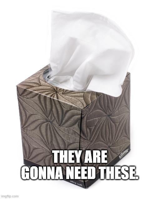 Tissue | THEY ARE GONNA NEED THESE. | image tagged in tissue | made w/ Imgflip meme maker