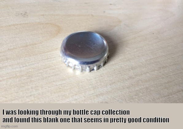 I was looking through my bottle cap collection and found this blank one that seems in pretty good condition | image tagged in bottle,cap | made w/ Imgflip meme maker