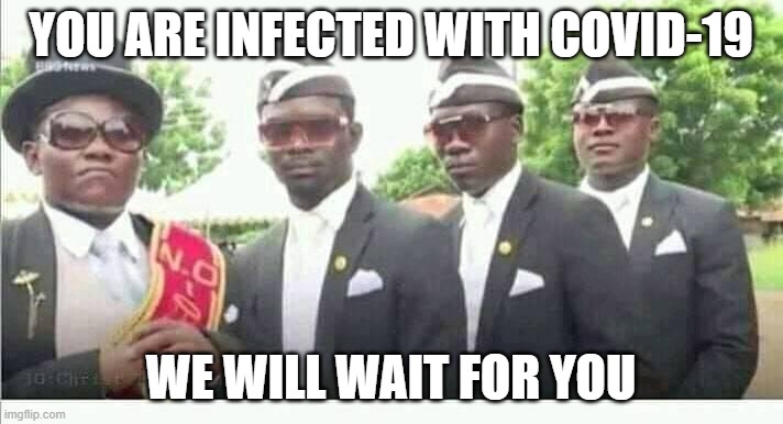 Coffin Dance | YOU ARE INFECTED WITH COVID-19; WE WILL WAIT FOR YOU | image tagged in coffin dance | made w/ Imgflip meme maker